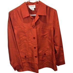 Silk Club Silk Shirt Jacket Button Front Pockets Petite Size Small‎